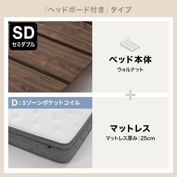 SS/S/SD/D/Q] 木目調ローベッド フレーム単品orマットレスセット