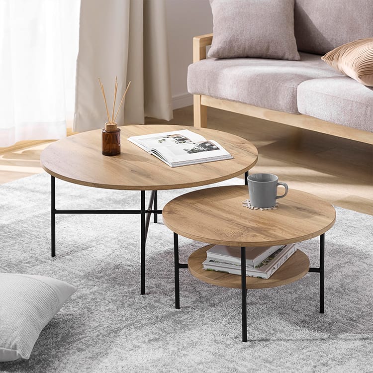 木目調ネストテーブル 円形 [幅50/幅70] | 【公式】LOWYA(ロウヤ