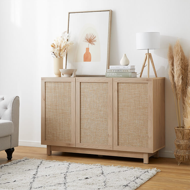 キャビネット サイドボード 収納 棚 リビング 麻調 ナチュラル [幅120