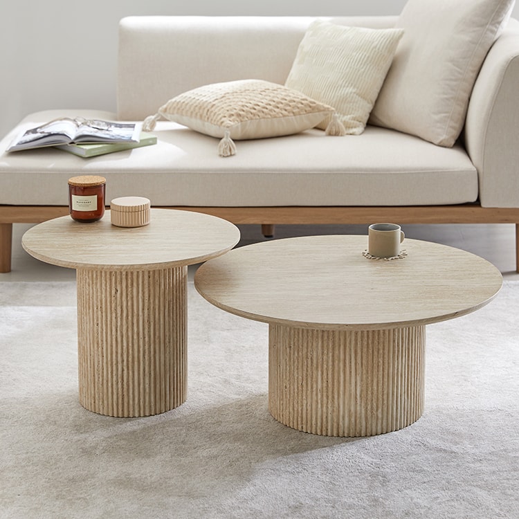 LOWYA トラバーチン柄ネストテーブル リビングテーブル（大） トラバーチン柄ネストテーブル リビングテーブル | 【公式】LOWYA