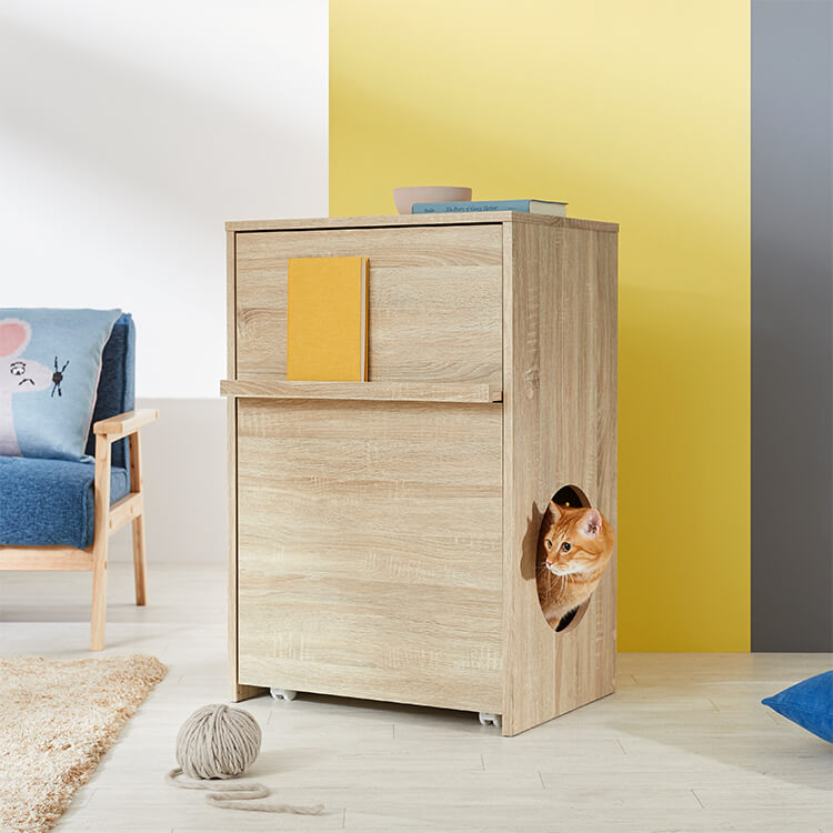 収納ラック(オーク)猫用トイレ付きの猫家具 | 【公式】LOWYA