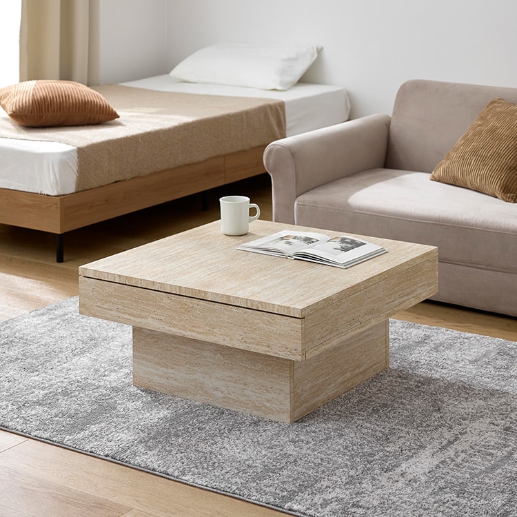 LOWYA トラバーチン柄ネストテーブル リビングテーブル（小） LOWYA トラバーチン柄ネストテーブル リビングテーブル（大