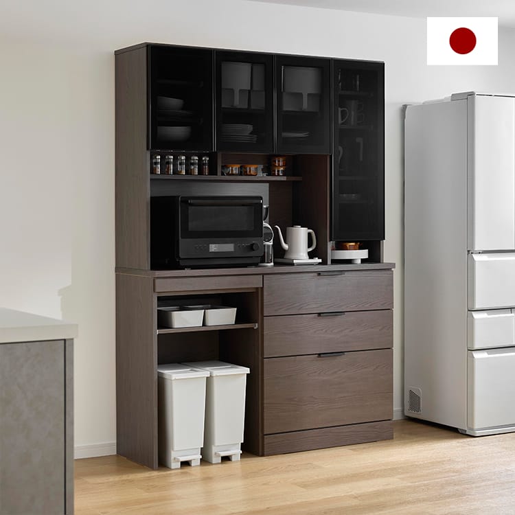 LOWYA [幅140] キッチン収納 ガラス扉モイス付き 可動棚 完成品 国産 ハイタイプ食器棚 ガラス扉 [幅140] | 【公式】LOWYA(ロウヤ) 家具